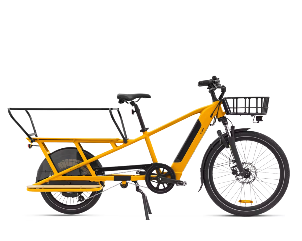 Bicicleta de carga cargobike eléctrica longtail carga trasera R500E Amarillo